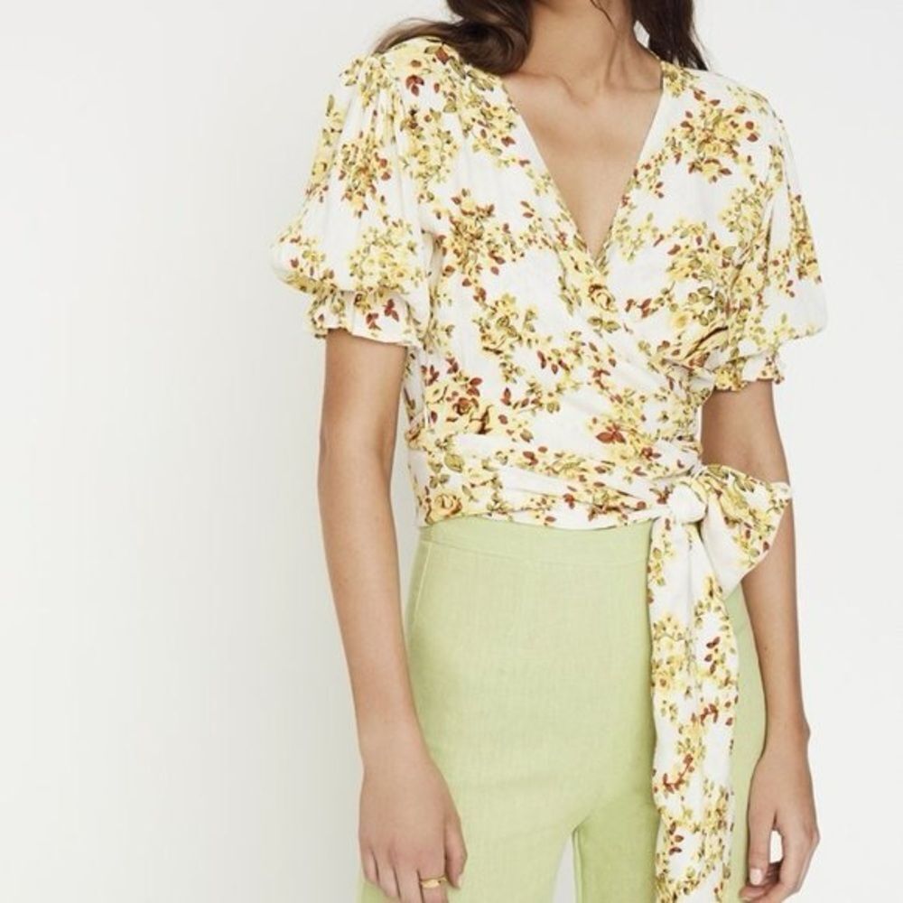 FAITHFULL THE BRAND Mali Wrap Top in Off White Goldie Floral